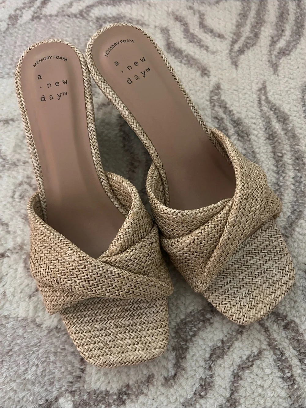 A New Day Women’s Size 6 Woven Knotted Wedge Slide Sandals - Natural Straw
